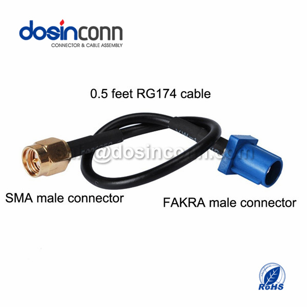 RF Coaxial Cable, Fakra C Code Straight Male, SMA Straight Male, RG174 Cable Assembly