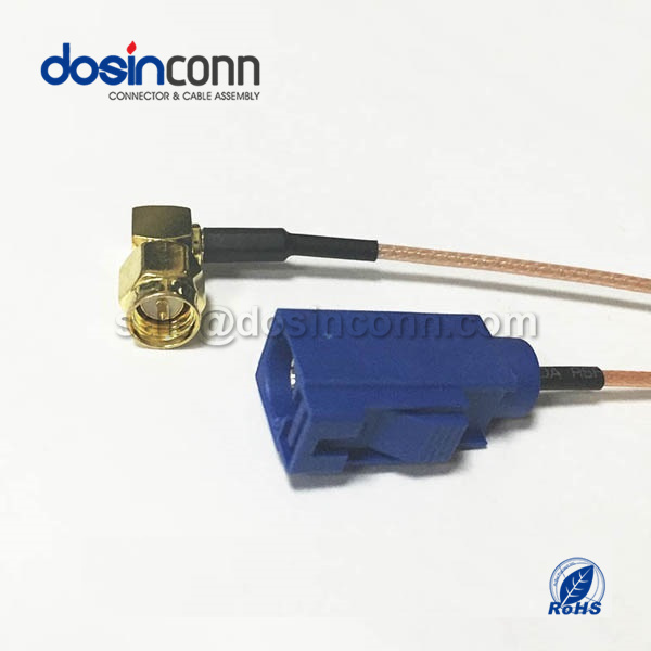 RF Coaxial Cable, Fakra C Code Straight Female, SMA Right Angle Male, RG178 Cable Assembly